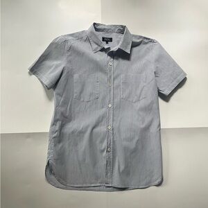 A.P.C. Men’s Blue White Stripe Shirt L Cotton Linen Button Down $210 Large